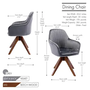 Upholstered Swivel Dining Chair Grey Velvet