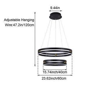 Garwarm Modern Black Dimmable LED 2-ring Acrylic Pendant Light with Remote Control