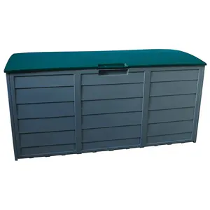 Wood Panel Effect Outdoor Storage Box - Weatherproof Wheeled Storage Chest for Garden Equipment - H54x W112 x D49cm, 296L Capacity