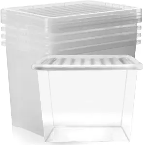 Set of 5 Clear Plastic Extra Large 80 Litre Stackable Storage Containers With Lids