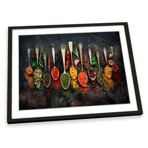 Spoons Spices Kitchen Modern FRAMED ART PRINT Picture Artwork Black Frame A4 (H)26cm x (W)35cm