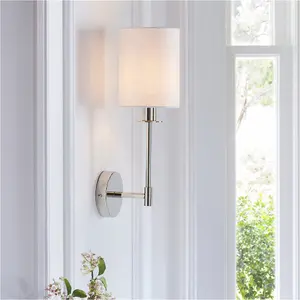 2 PACK Polished Nickel Dimmable Wall Light - Modern Vintage White Cylinder Shade - 6W LED E14