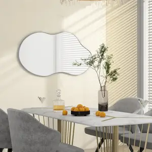 Asymmetrical Metal Framed Wall Accent Mirror Silver / 90.9cm H x 55.1cm W