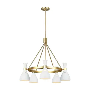 5 Bulb Chandelier Ceiling Light Matte White / Burnished Brass LED E27 60W