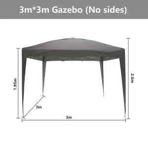 SunDaze 3x3M Anthracite Pop Up Gazebo Tent Outdoor Garden Shelter Folding Marquee Canopy with Frame (No Side Panels)