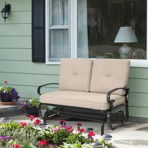 Costway 2 Seater Outdoor Bench Swing Glider Chair Loveseat W/ Comfortable Cushions