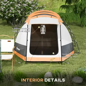 Outsunny Tunnel Tent with Bedroom, Living Room and Porch for 3-4 Man, Orange