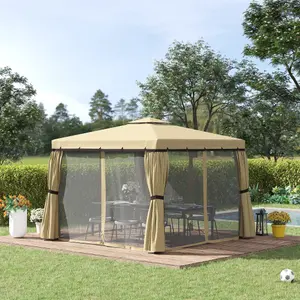 Outsunny 3 x 3(m) Patio Gazebo Garden Shelter w/ Mosquito Netting, Beige