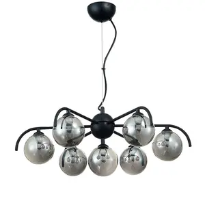 Luminosa Contemporary Multi Arm Pendant Ceiling 7 Light Black, Glass