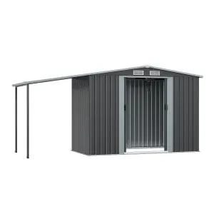 8x4 ft Apex Metal Shed Garden Storage Shed with Double Door and Sun Shelter