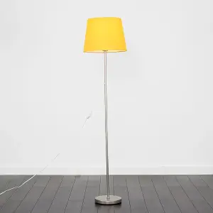 ValueLights Modern Floor Lamp In Brushed Chrome Metal Finish With Mustard Shade