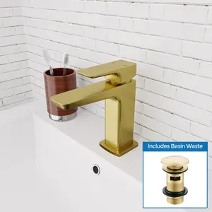 Nes Home Brushed Brass Basin Mono Mixer Tap & Slotted Waste