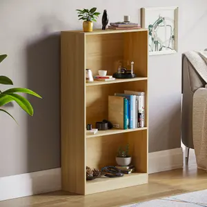 Vida Designs Cambridge Oak 3 Tier Medium Bookcase Freestanding Shelving Unit (H)1080mm (W)600mm (D)240mm