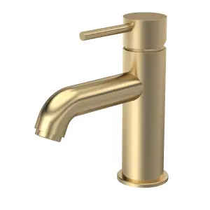 Round Mono Basin Sink Mixer Tap & Push Button Waste - Brushed Brass - Balterley