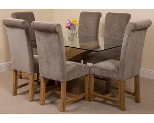 Valencia 160 cm x 90 cm Glass Dining Table and 6 Chairs Dining Set with Washington Grey Fabric Chairs