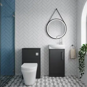 Cloakroom Suite - Left Hand 440mm Vanity, WC Unit, Toilet and Tap - Graphite