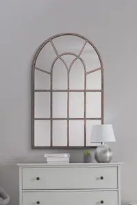 MirrorOutlet The Kirkby Rustic Framed Arched Gothic Window Style Leaner Wall Mirror 90CM X 60CM