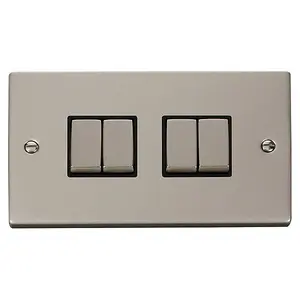 Pearl Nickel 10A 4 Gang 2 Way Ingot Light Switch - Black Trim - SE Home