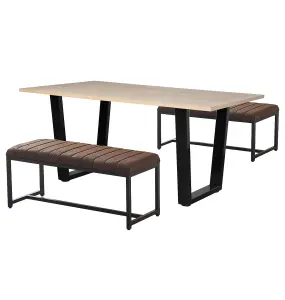 Hallowood Furniture Dudley 1.5m Dining Table Set with 2 Deluxe Leather Effect Benches