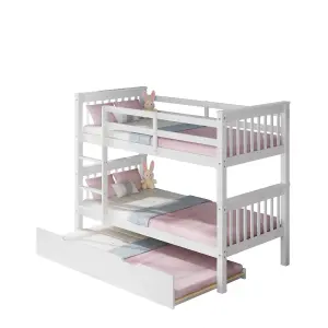 Oliver White Wooden Bunk Bed With Trundle - Single