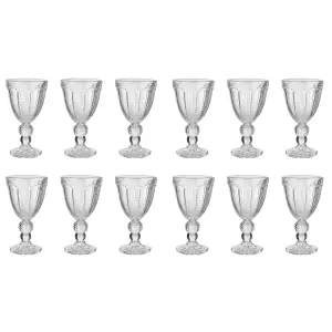 Set of 12 Vintage Luxury Clear Embossed Drinking Wine Goblet Glasses