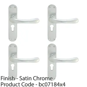 4 PACK - Rounded Smooth Latch & EURO Lock Door Handle - Satin Chrome Lever on Backplate