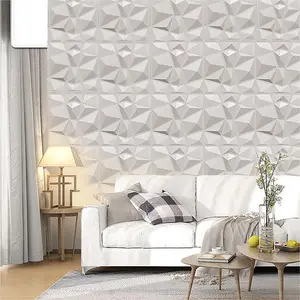 12 Pack White Square Decorative 3D Diamond PVC Wall Panels Home Wall Decor 50cm x 50cm, 3m² Pack