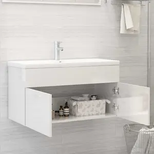 Berkfield Sink Cabinet with Built-in Basin High Gloss White Engineered Wood