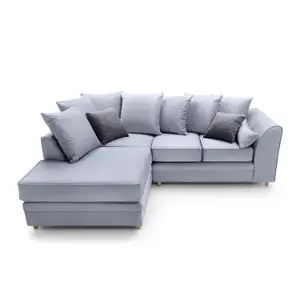 Chicago Velvet Left Facing Corner Sofa in Silver Blue