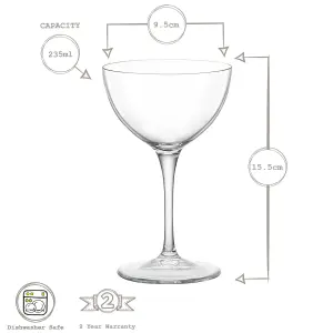 Bormioli Rocco - Bartender Novecento Martini Glasses - 235ml - Pack of 6