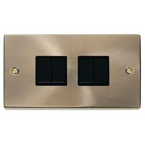 Antique Brass 10A 4 Gang 2 Way Light Switch - Black Trim - SE Home