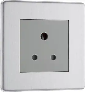 BG FBS29G Flatplate Screwless 5A, Unswitched Socket Round Pin Brushed Steel