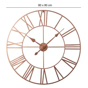 EOS - Skeleton Wall Clock with Roman Numerals - 80x80cm - (Copper)