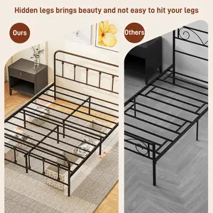 HOMCOM 4ft6 Metal Double Platform Bed Frame w/ Underbed Storage Black