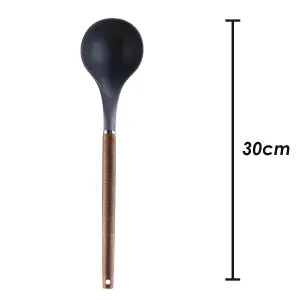 Ladle Wood Handle Acacia Wooden Heat Resistant Ladle Kitchen Black