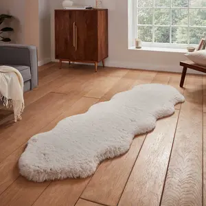 Beige Plain Shaggy Luxurious Modern Rug for Living Room and Bedroom-60cm X 90cm ( Single