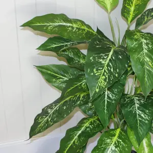 100cm Large Fox's Aglaonema (Spotted Evergreen) Tree Artificial Plant with Silver Metal Planter