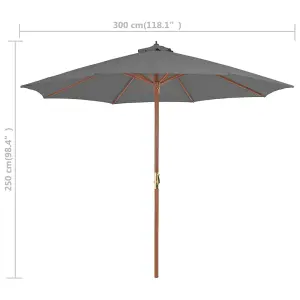 Berkfield Outdoor Parasol with Wooden Pole 300 cm Anthracite