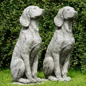 Pair of Large Hound Stone Statues Dog Animal Pointer Antique Garden Ornament British Made Sculpture