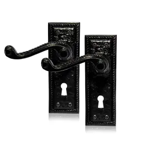 XFORT Georgian Black Antique Traditional Lever Lock Door Handles (1 Pair)