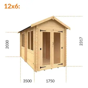 12ft x 6ft (3500mm x 1750mm) Horsforth "The Montpelier" 19mm Log Cabin with 4 Windows