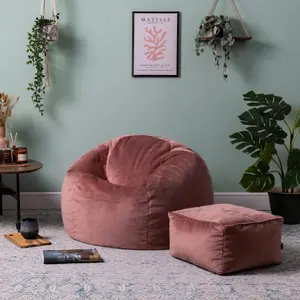 icon Aurora Classic Velvet Bean Bag Chair & Pouffe Pink Bean Bag Chair