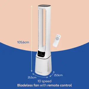 Russell Hobbs Bladeless Tower Fan Remote Control 105cm 22W Quiet and Ionised Air Filter RHBLDL12