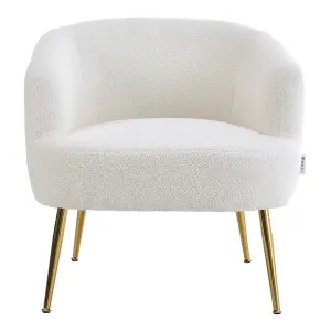 White Fabric Armchair Sofa Chair Accent Chair with Metal Legs