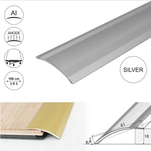 Value 5 Pack A49 61mm Anodised Aluminium Self Adhesive Door Threshold Ramp Profile Silver 1m