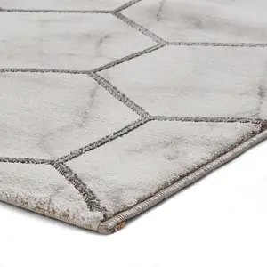 Grey Silver Geometric,Modern Easy to clean Rug for Bedroom & Living Room-160cm X 220cm