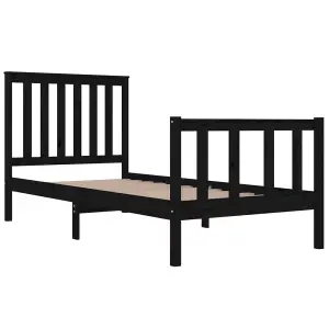 Berkfield Bed Frame Black Solid Wood Pine 90x190 cm 3FT Single