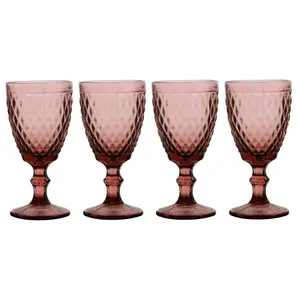 Set of 4 Vintage Luxury Red Diamond Embossed Drinking Wine Glass Wine Goblets 270ml