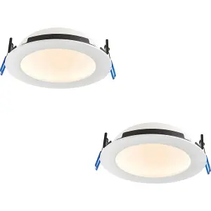 2 PACK Anti-Glare Recessed IP65 Ceiling Downlight - 15W CCT LED - Matt White