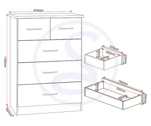 Nevada 3+2 Drawer Chest in Grey Gloss Light Oak Effect Veneer